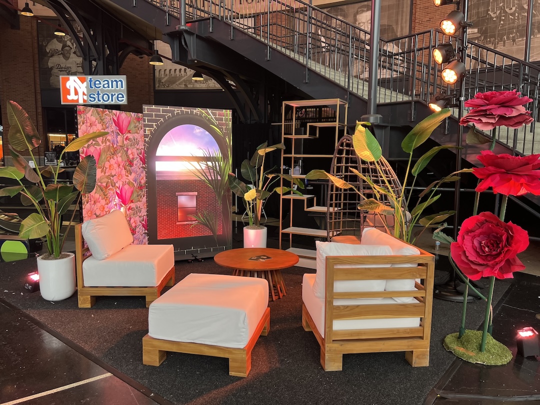 An area of the Jackie Robinson Rotunda at Citi Field set up to look like a jazz singer's apartment