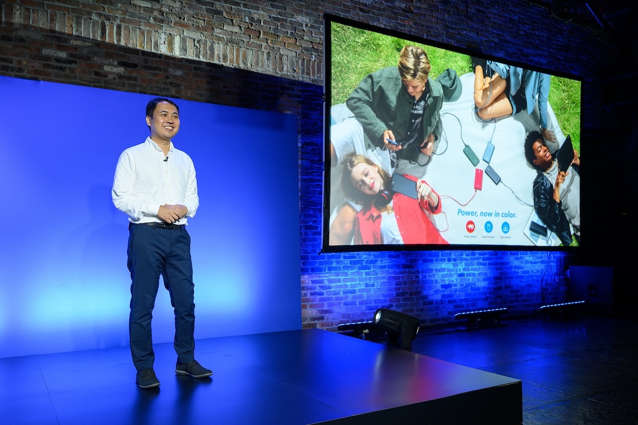 A man presenting while wearing a wireless lav microphone