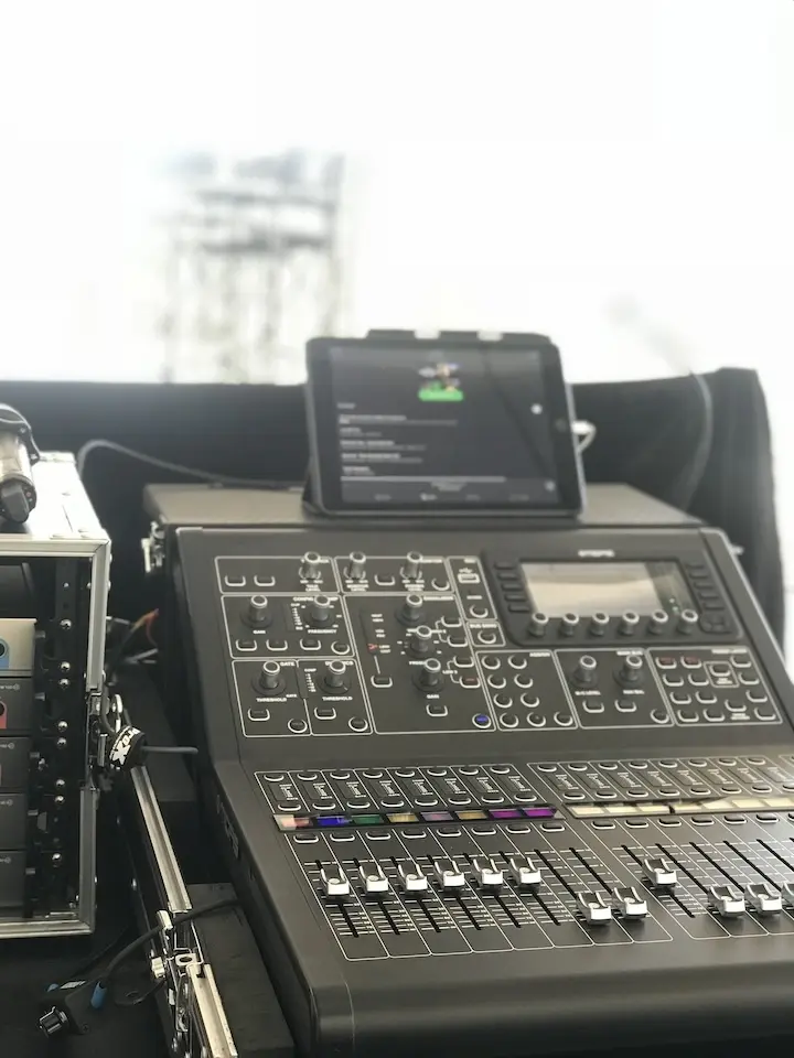 The view from the AV table during a live event