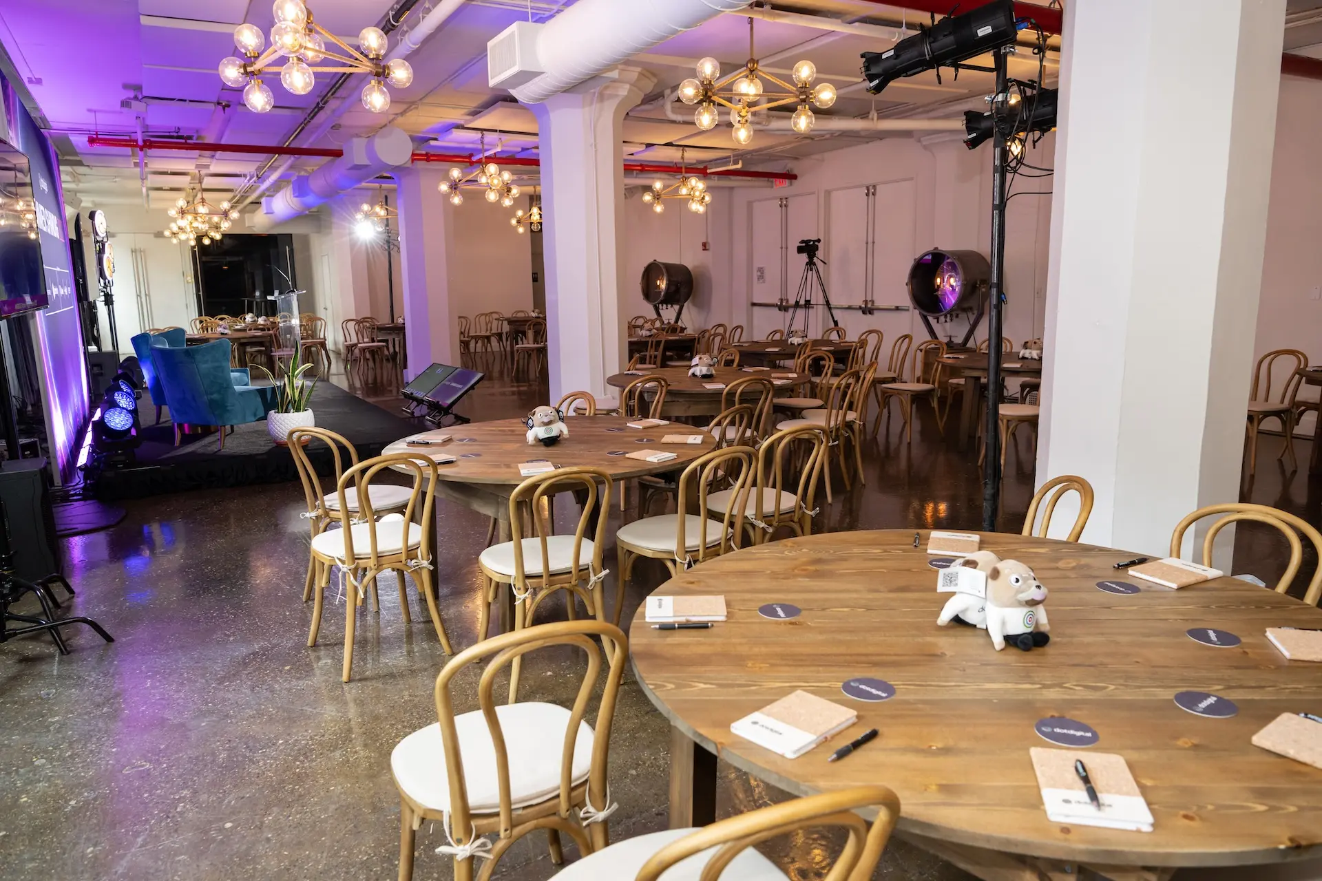 Lighting pointed at the stage during a live event