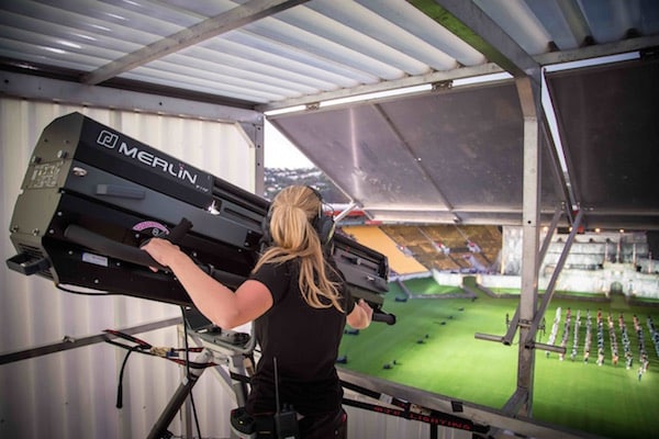 a follow spot light with a follow spot operator