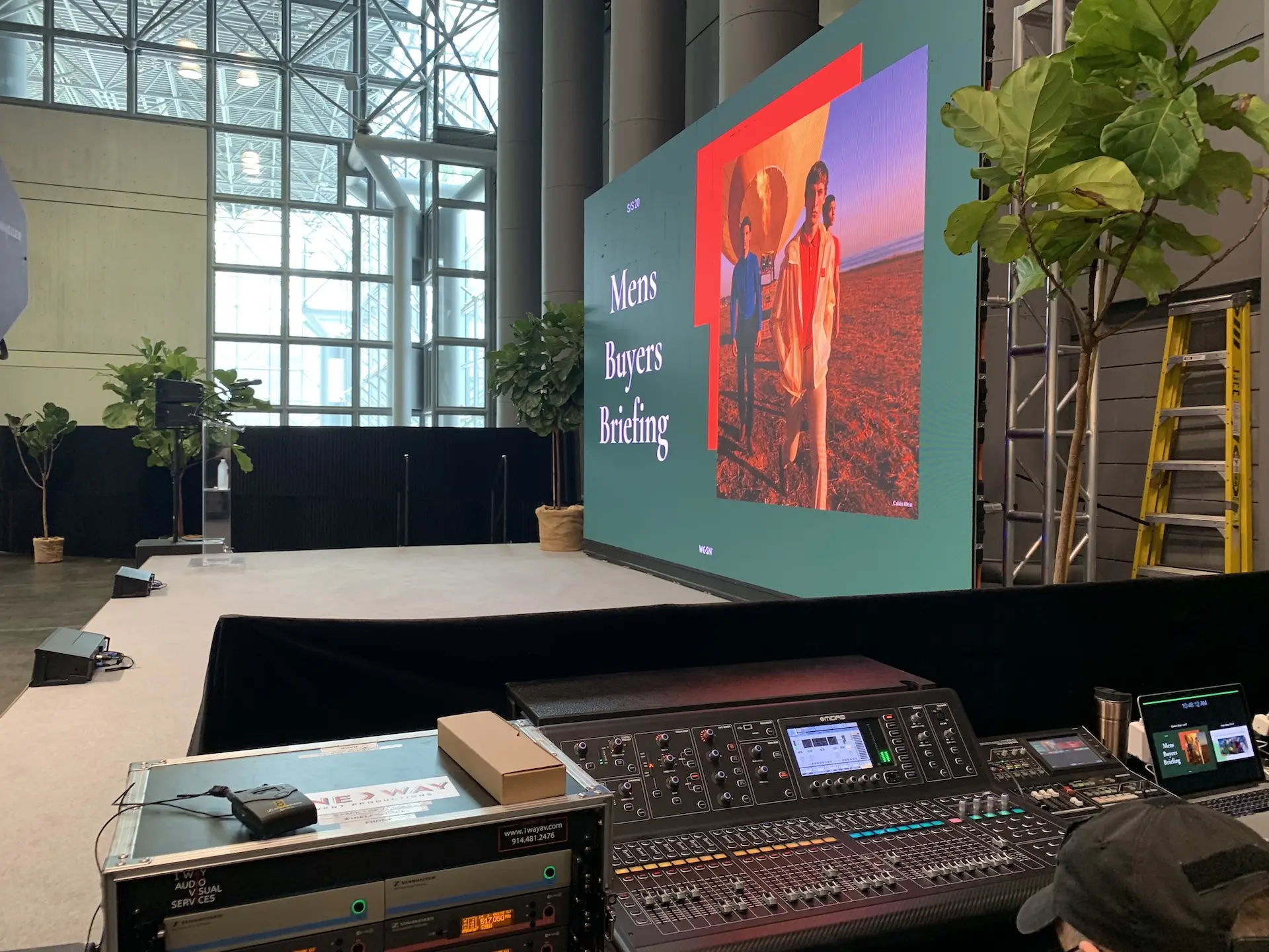 The view from the front of house table, to the side of the stage