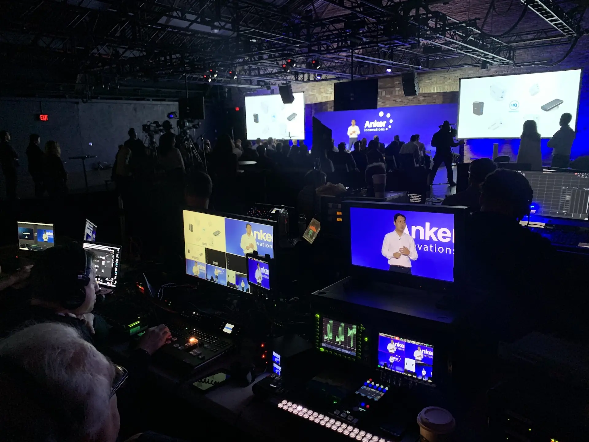 A technician looking at their monitors during a live event