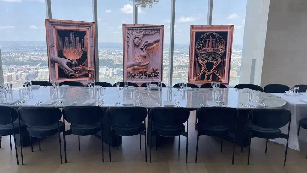 LED Totems showing artwork in an NYC skyscraper meeting room