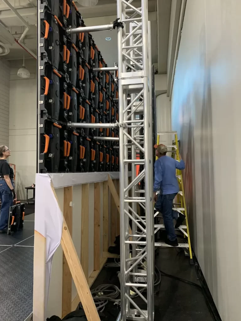 An LED wall behind built, the view from behind