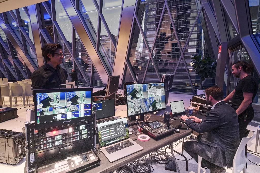 The tech table after set up during a live event